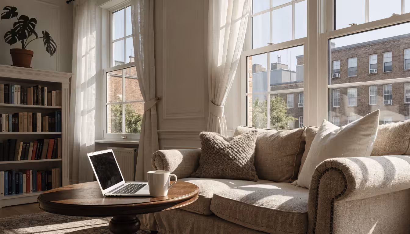 Renters reviewing is renters insurance worth it on a laptop at a bright modern apartment desk