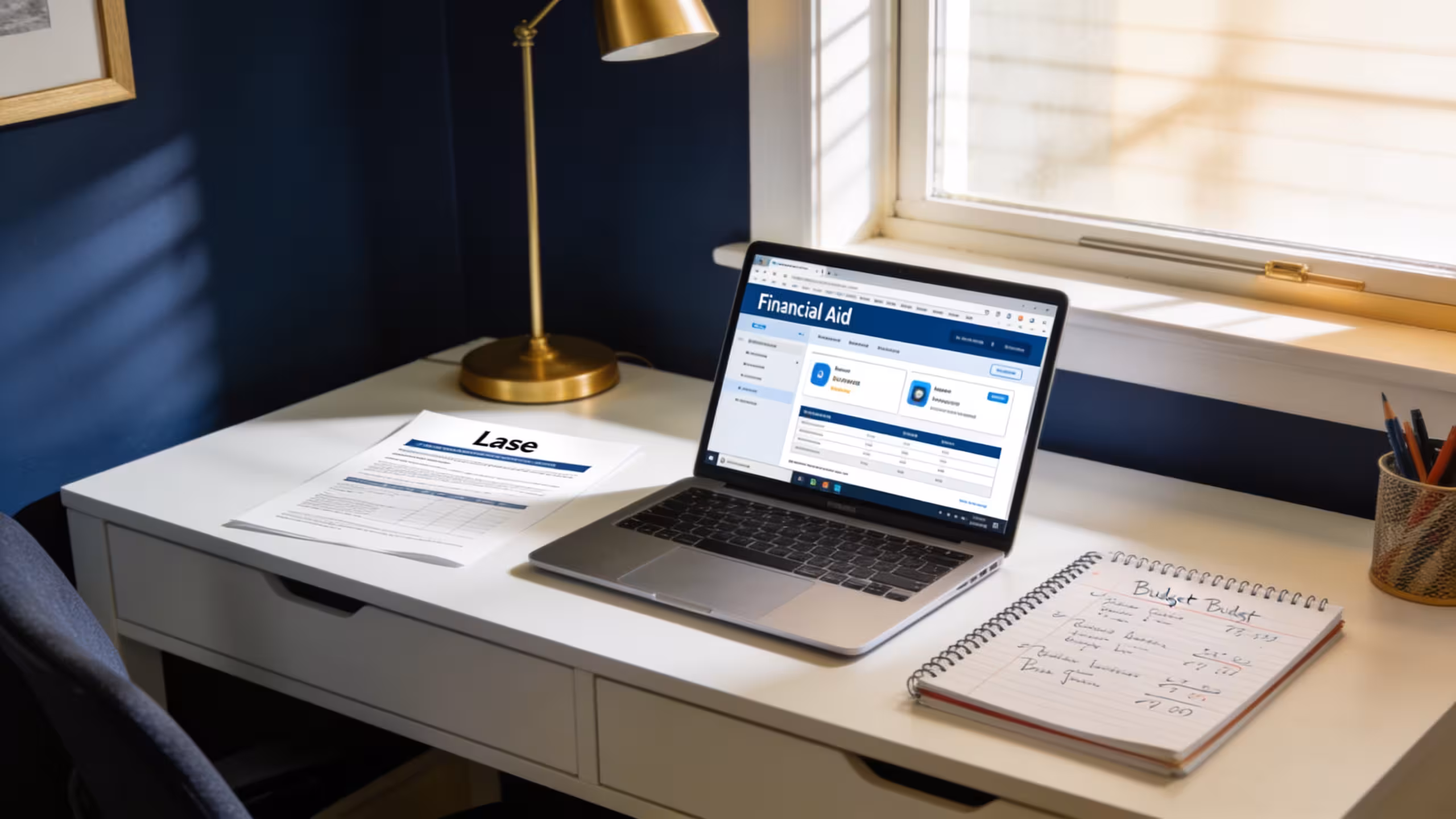Student loan refund check and rental agreement on a desk, representing using student loans for living expenses