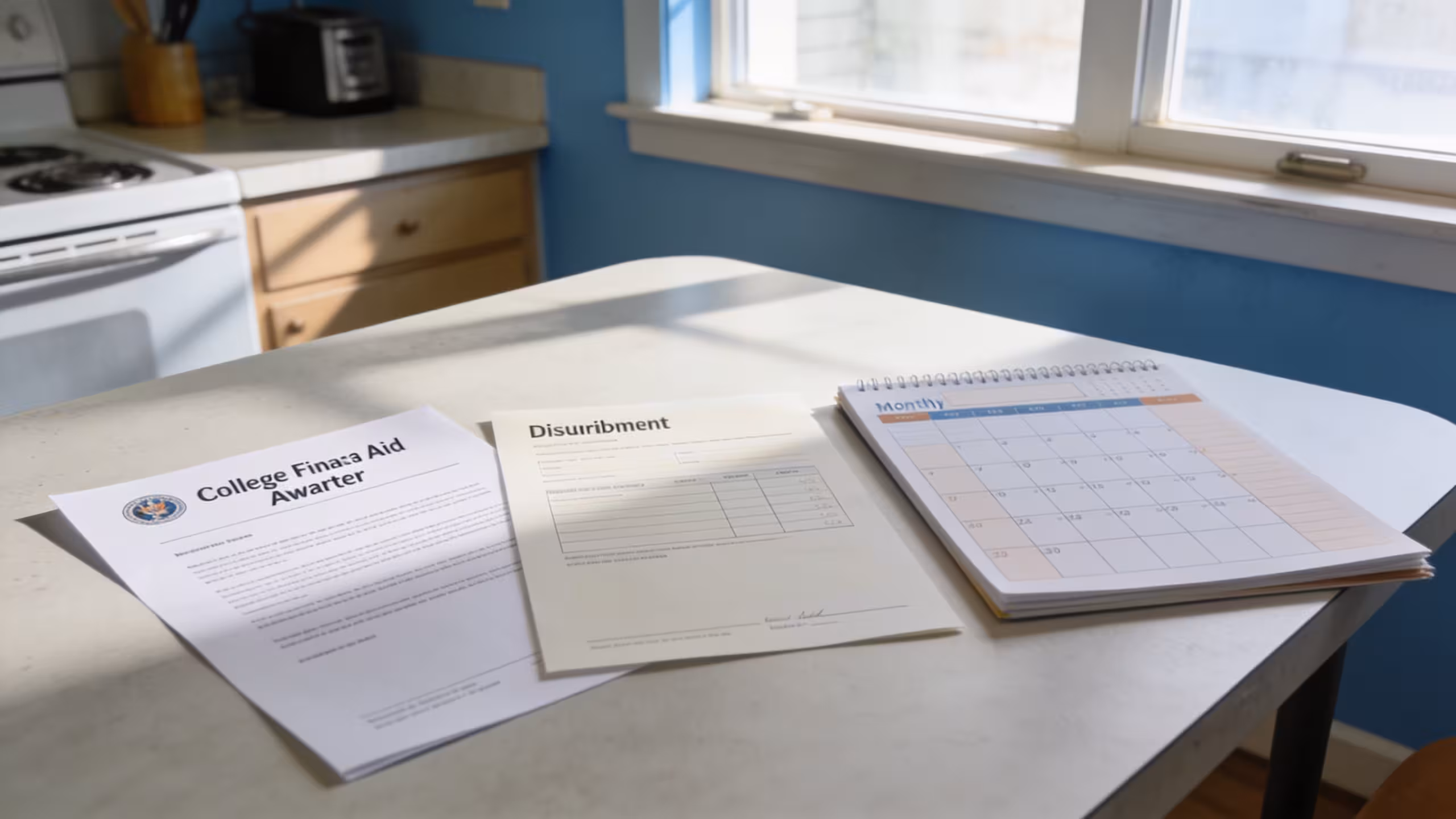 Student loan refund check and rental agreement on a desk, representing using student loans for living expenses