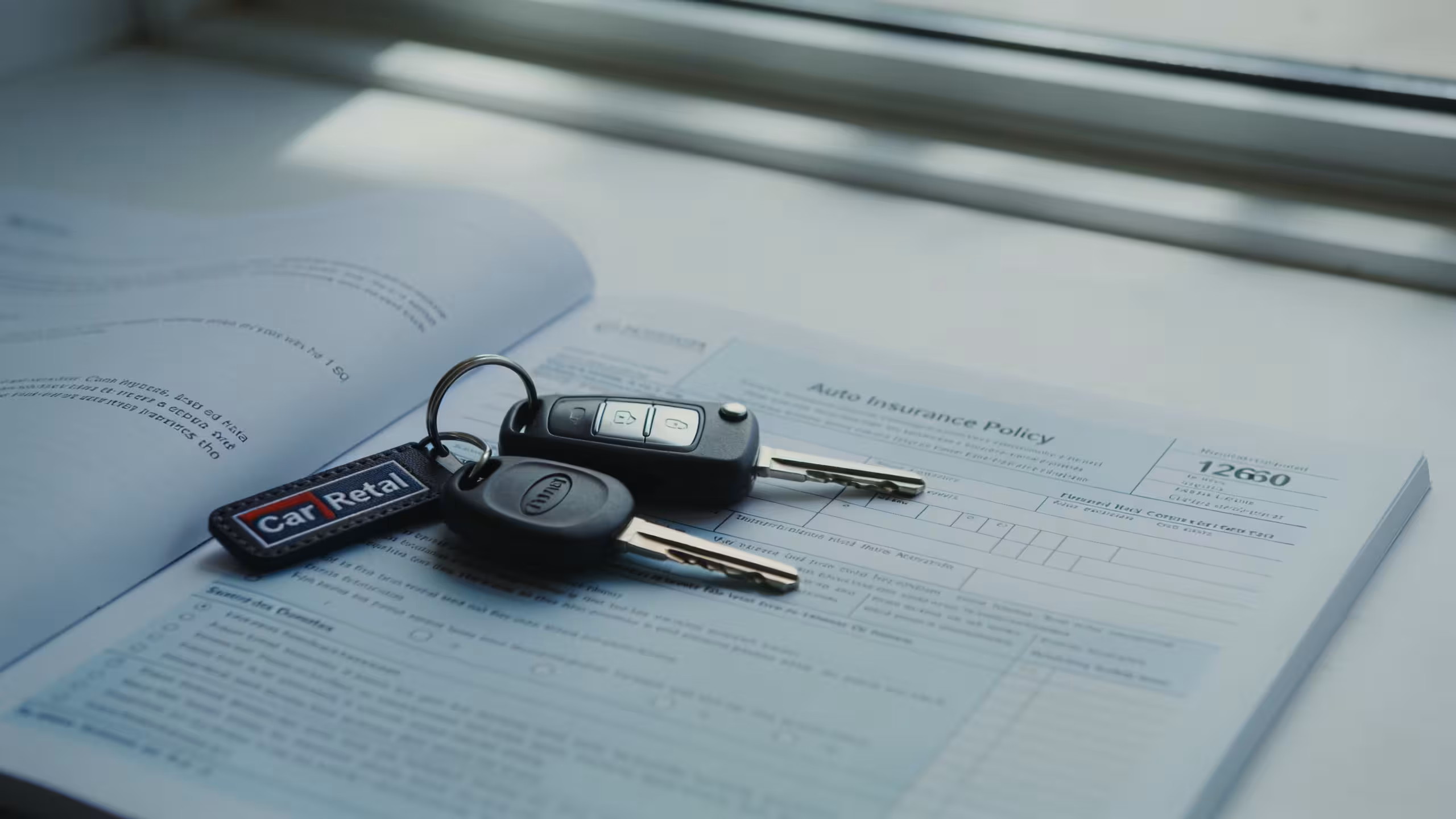 Rental car keys on a counter with auto insurance documents — does auto insurance cover rental cars