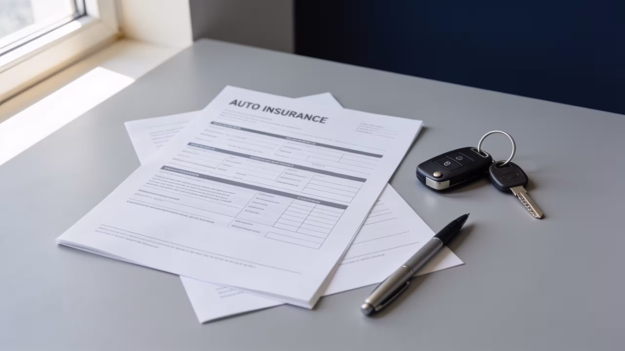 Car dashboard with insurance documents on the seat — how auto insurance works visual guide