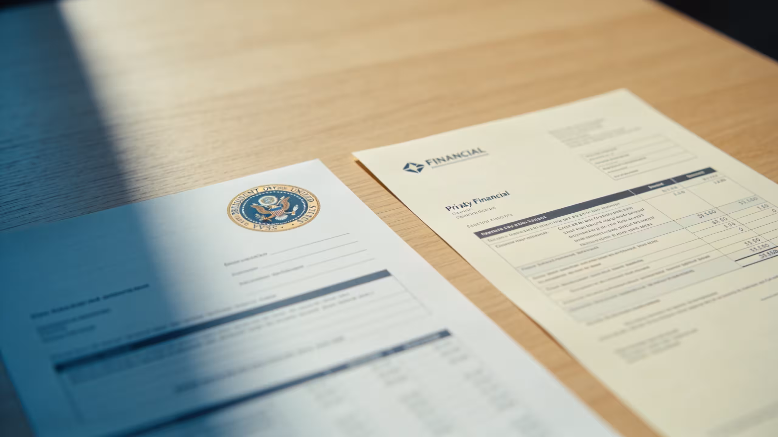 Federal and private student loan documents side by side on a light wood desk, editorial style.