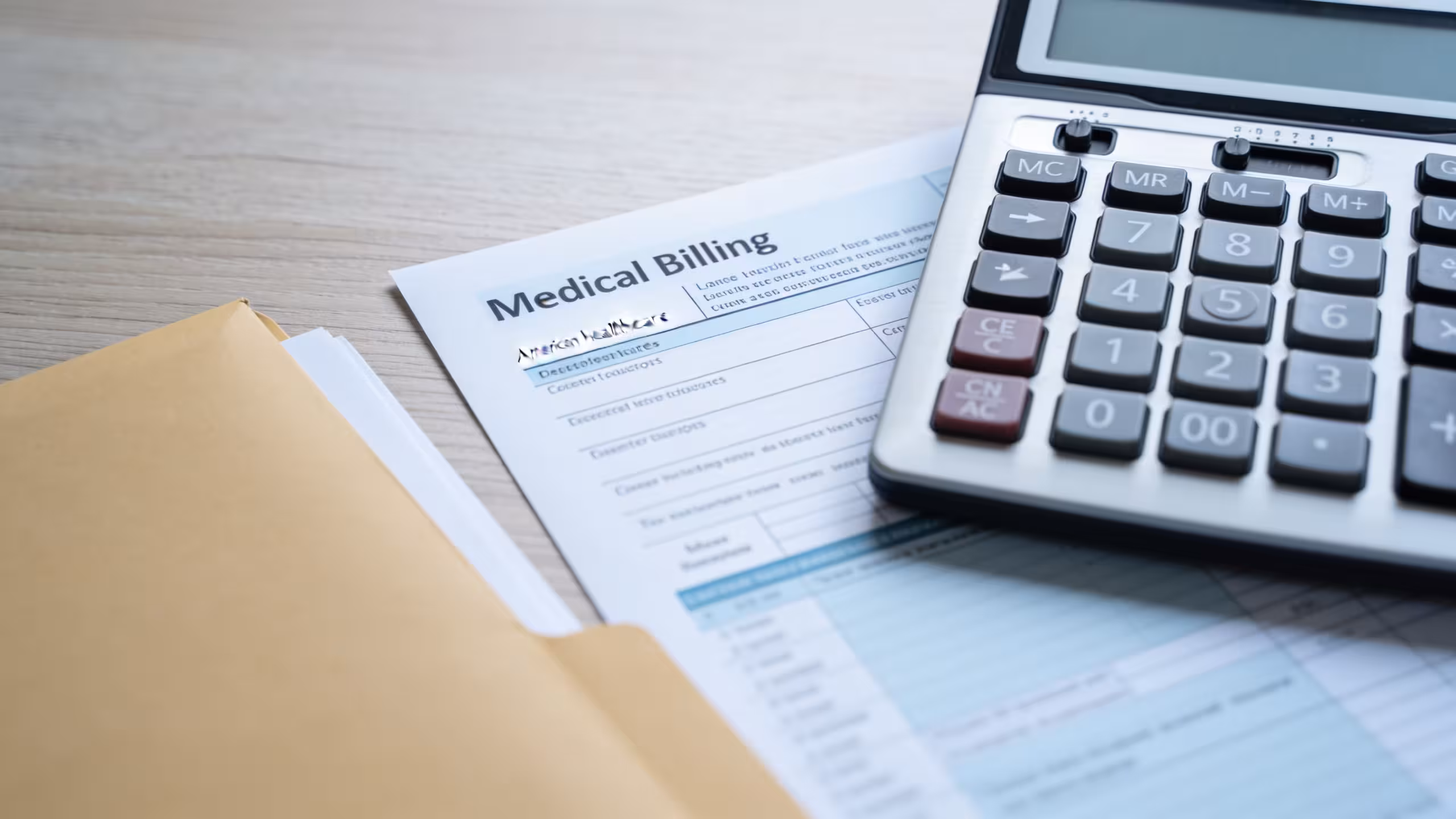 How health insurance claims work: printed Explanation of Benefits document and medical billing forms on a clean office desk