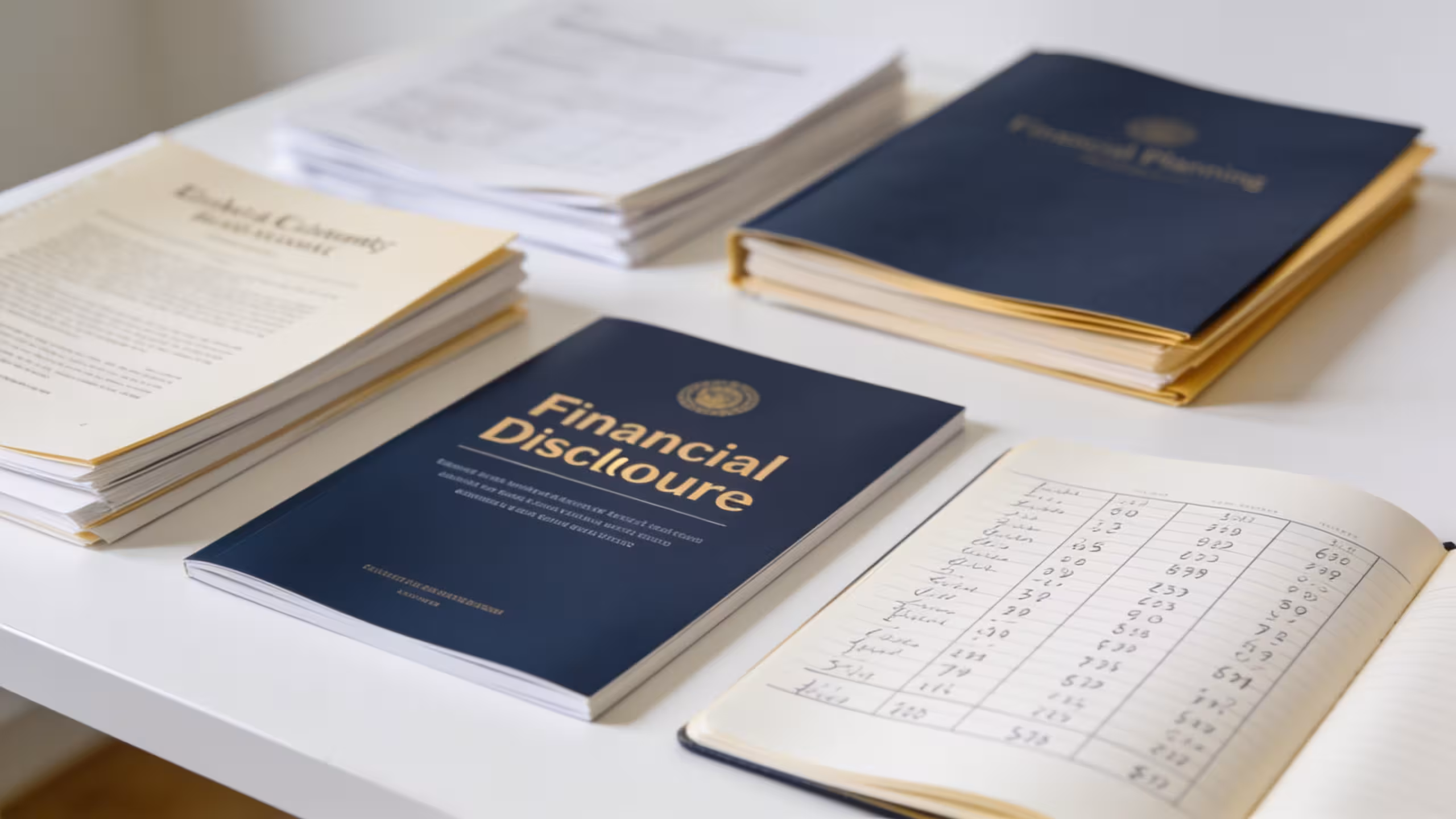 Student loan borrowing limits: stacks of academic documents and a financial planning notebook on a desk, no people shown.