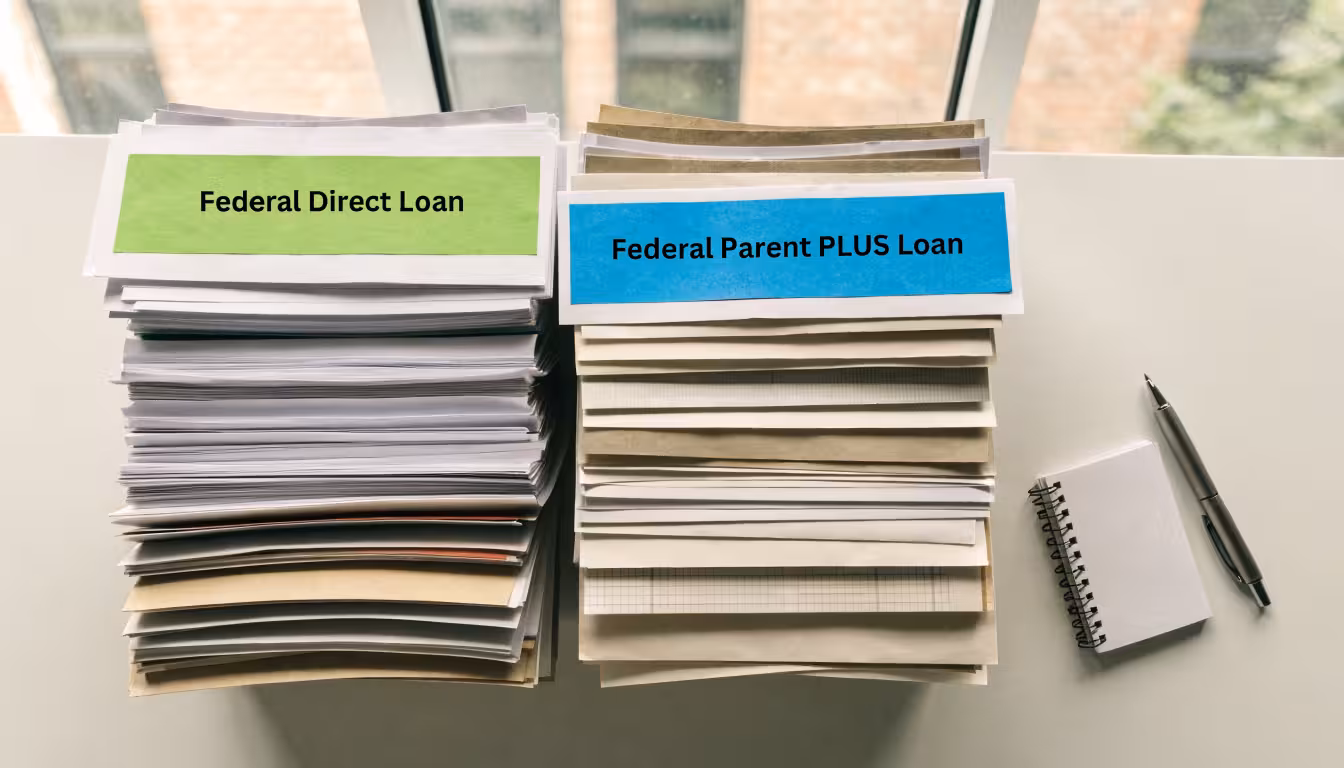 how student loan interest works: student loan documents and an interest formula on a clean white desk