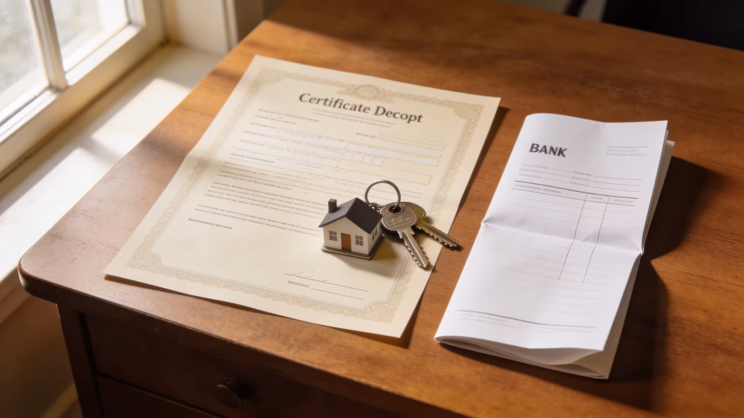 Loan application form and a small padlock on a clean office desk, representing a secured personal loan, photorealistic editorial style