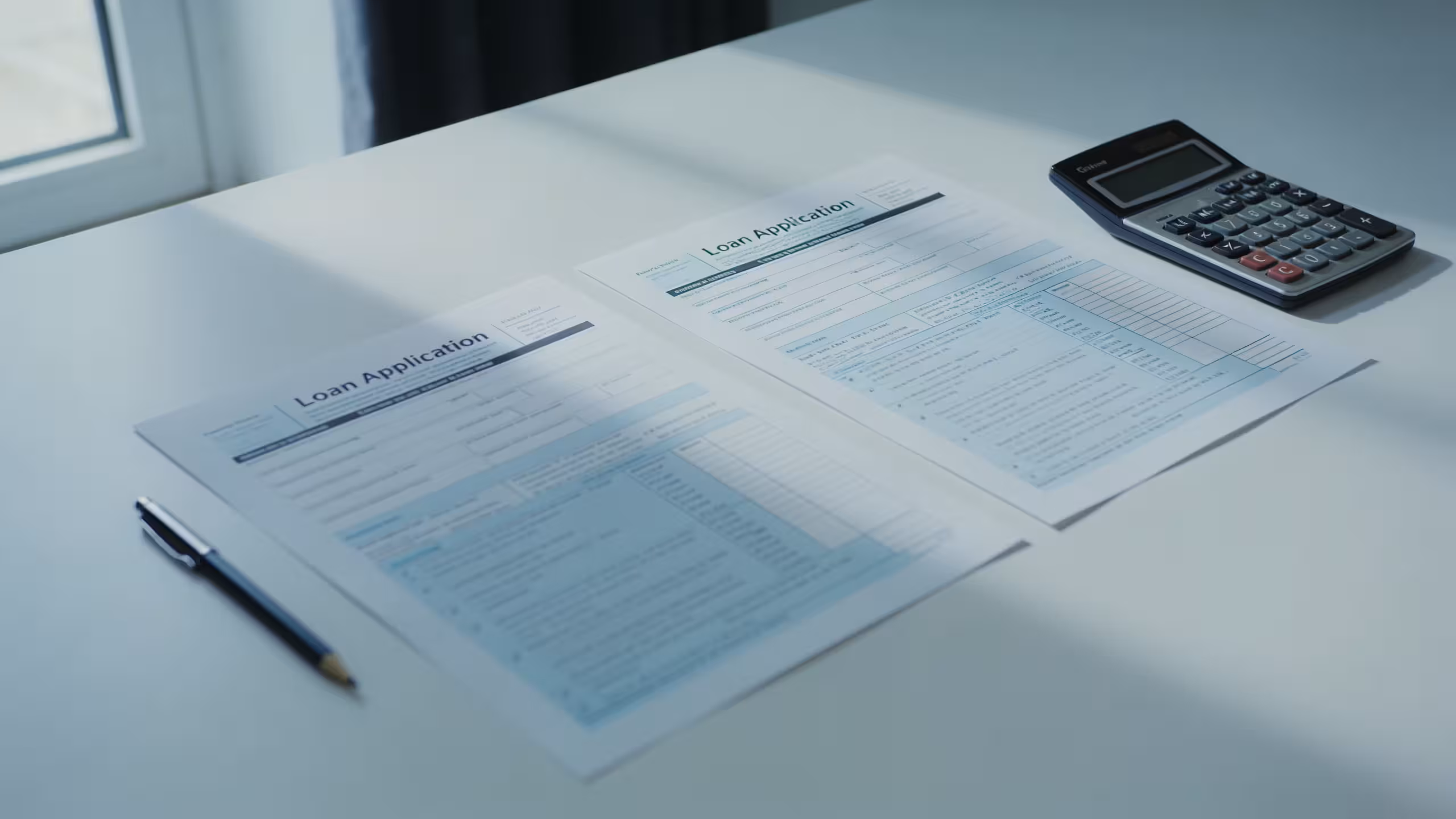 Two loan documents side by side on a desk with a calculator and pen, representing installment loan vs payday loan comparison