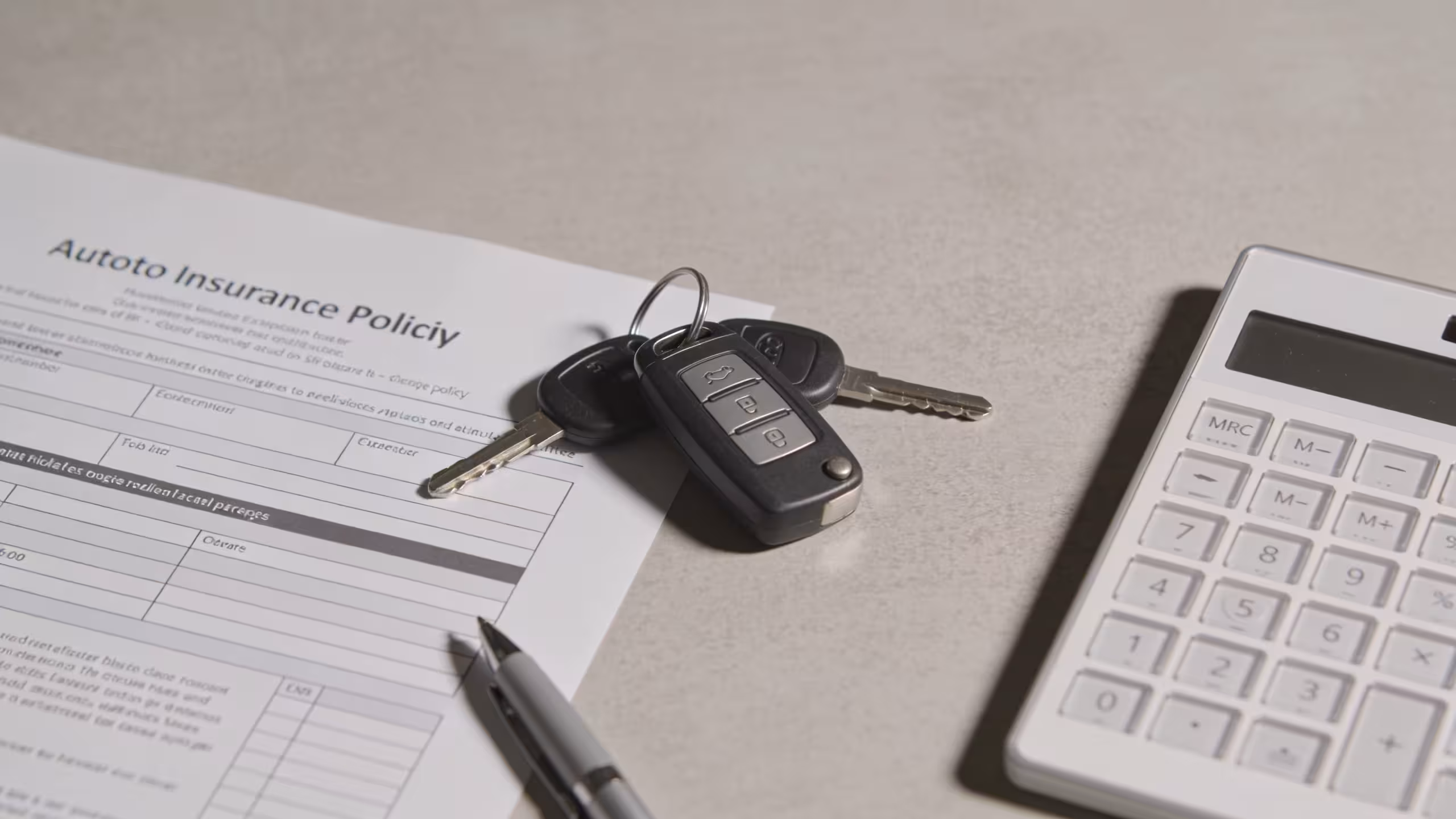 Two auto insurance policy documents side by side on a clean desk, liability vs full coverage auto insurance comparison