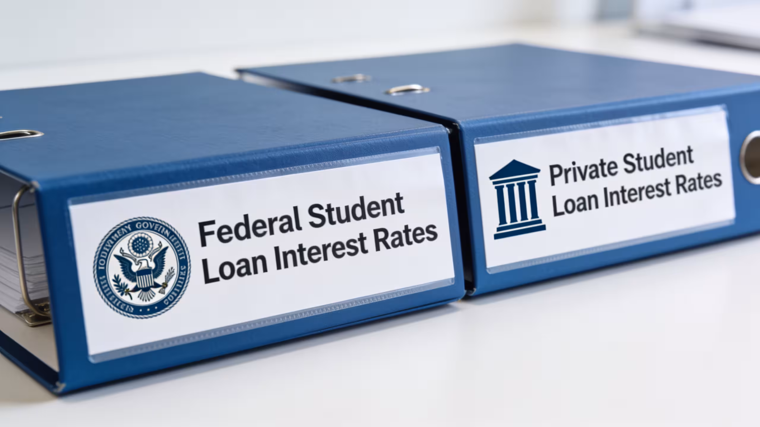 Student loan interest rate factors shown with financial documents, a calculator, and an interest rate chart on a desk