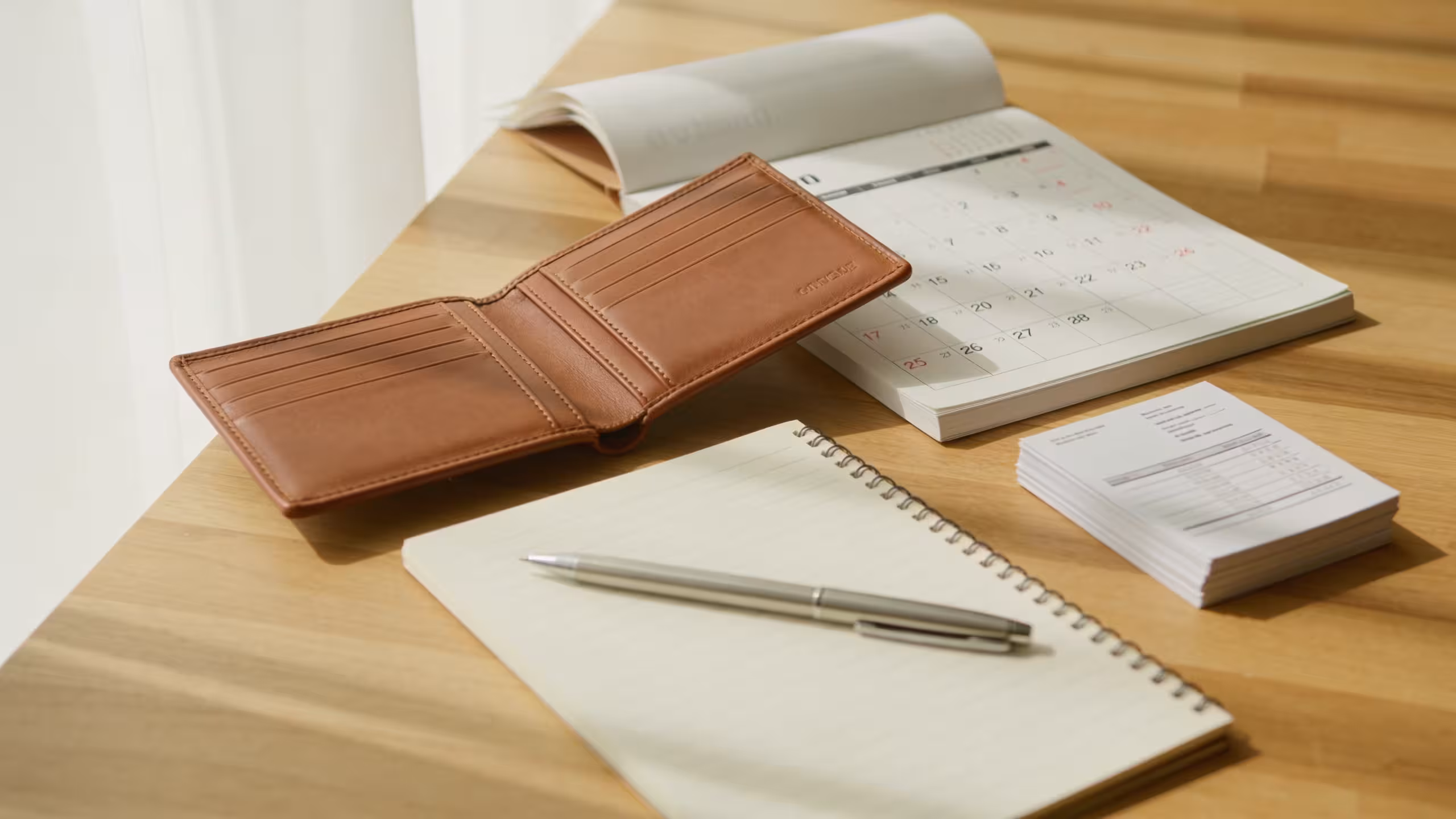 Emergency money when unemployed: wallet and financial documents on a desk showing options for cash without a job
