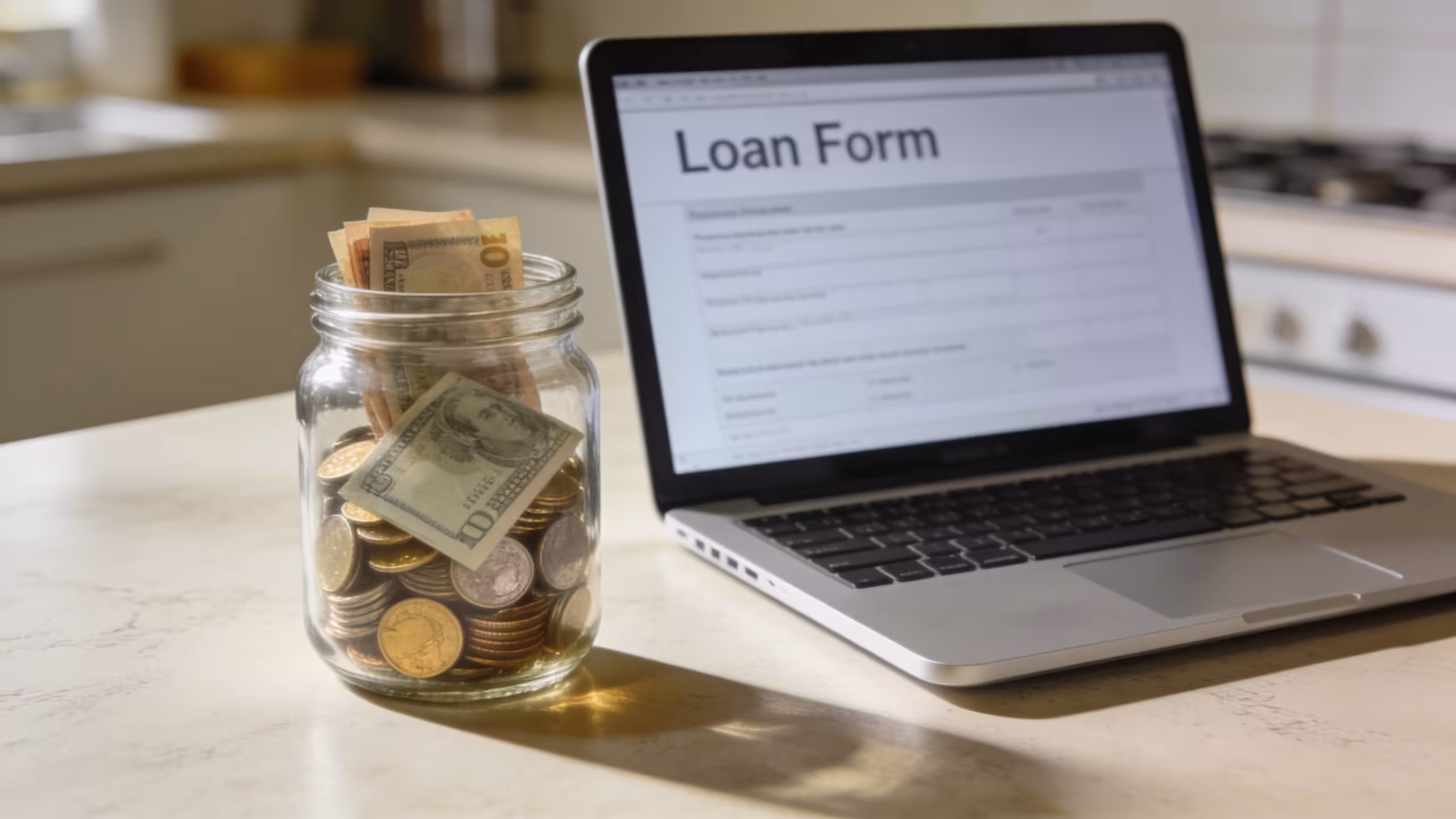 A credit report document and a small stack of cash on a clean desk, representing emergency money options for bad credit borrowers