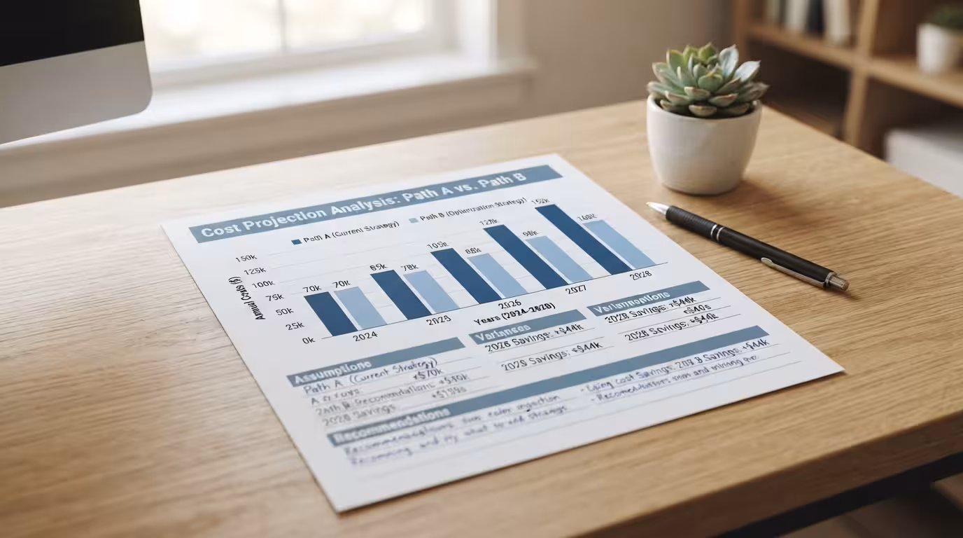Business loan documents and a rate comparison chart on an office desk, showing fixed vs variable small business loan rates