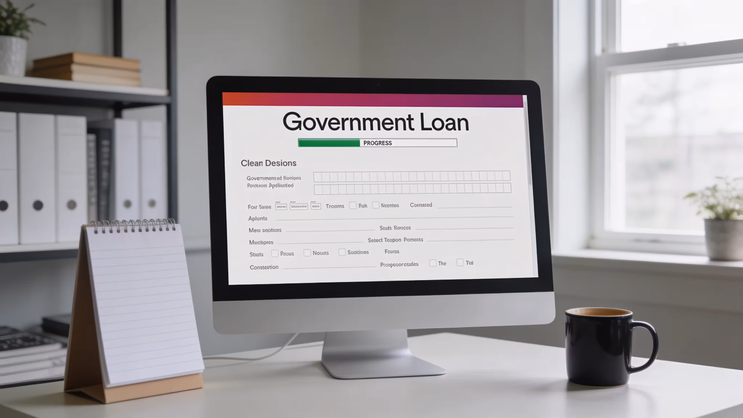 Student loan consolidation application form with calculator and loan statements on a clean desk