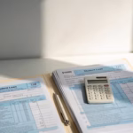 Student loan consolidation application form with calculator and loan statements on a clean desk
