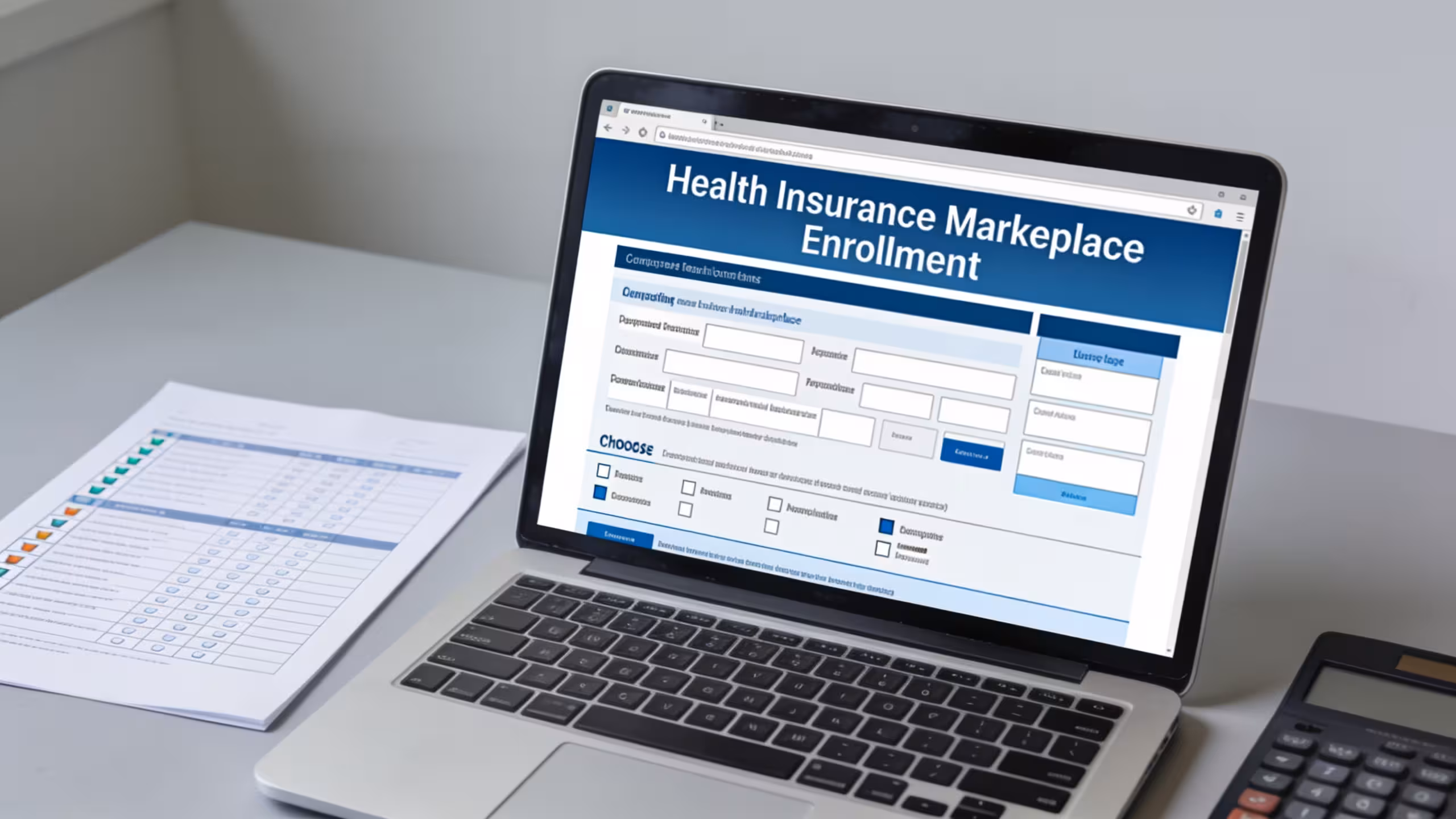 Health insurance plan documents and cost comparison notepad on a clean desk, illustrating how to choose health insurance.