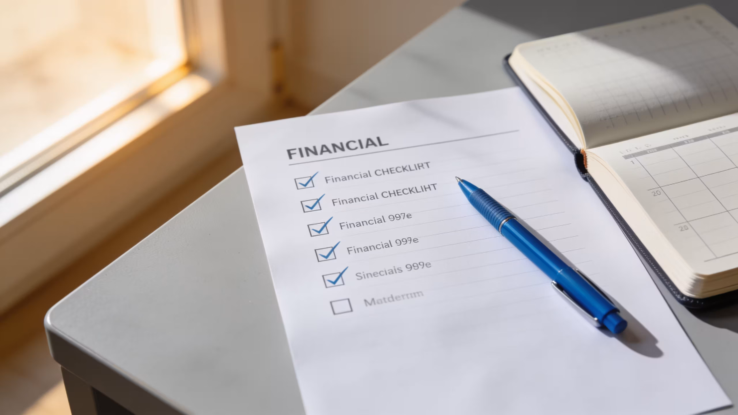 Life insurance for young adults depicted with a financial planning notebook and smartphone app on a clean desk