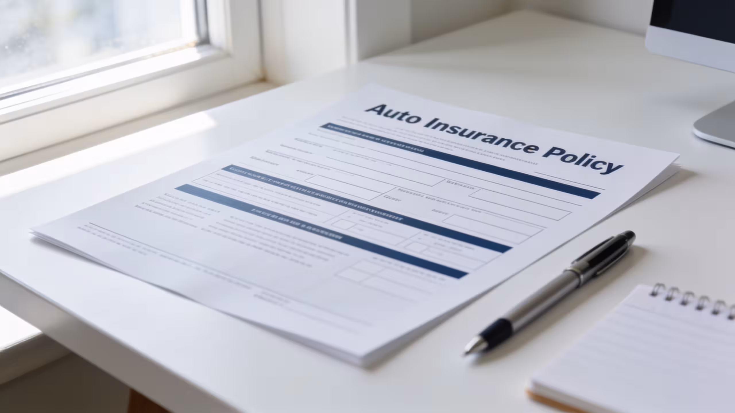 Medical payments coverage document and auto insurance policy on a desk, representing MedPay auto coverage options