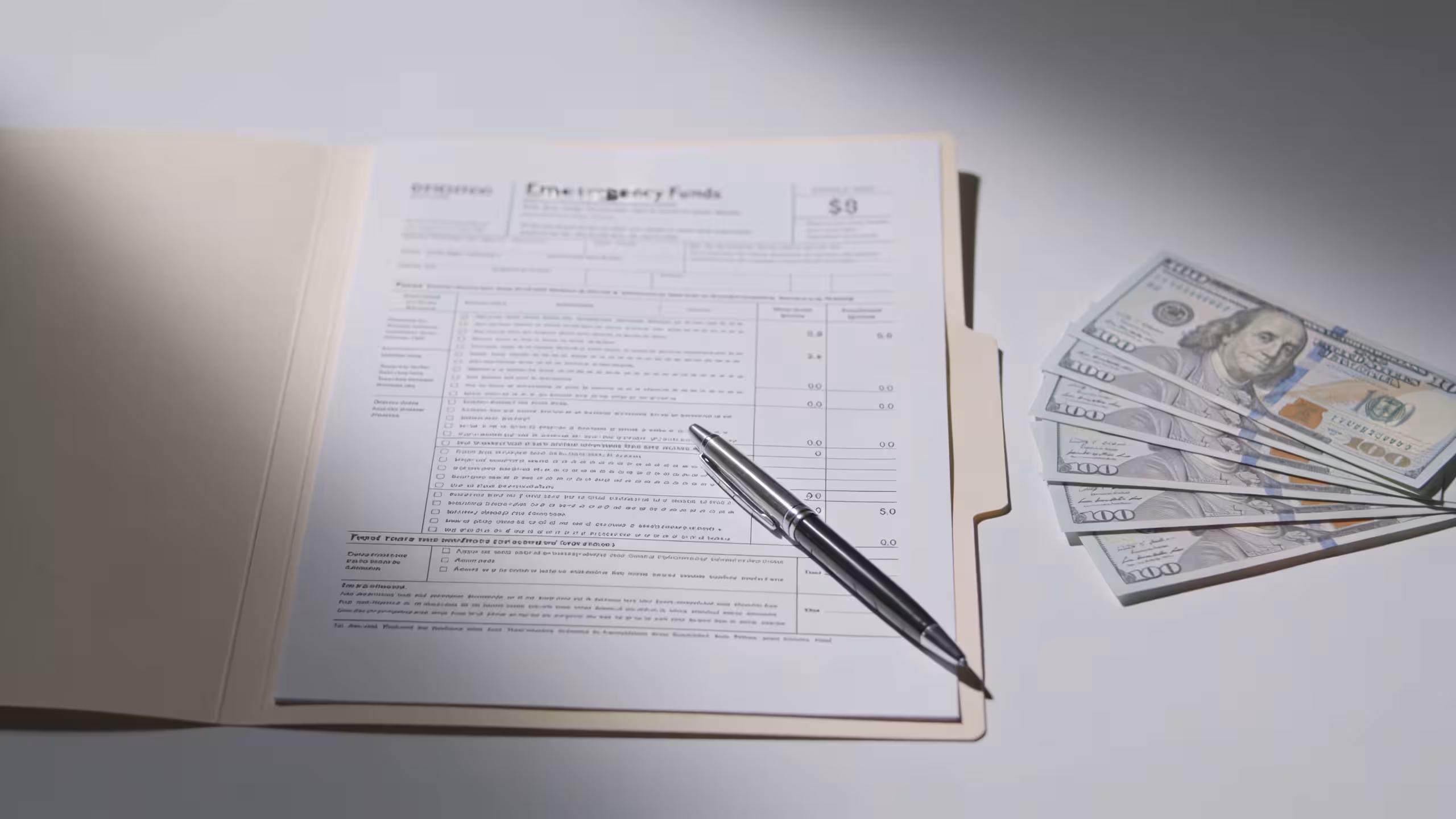 Personal loan for emergency expenses: financial planning documents and currency on a clean desk