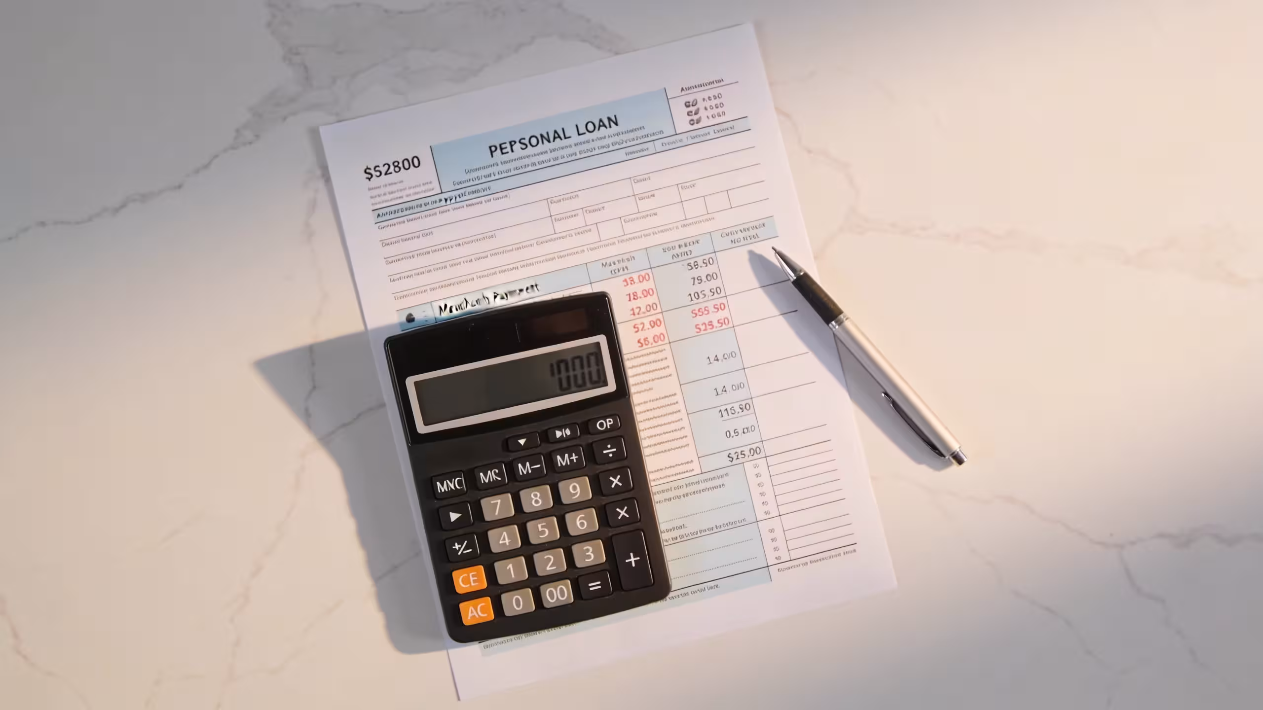 Personal loan for medical bills: healthcare billing documents and a stethoscope on a clean desk