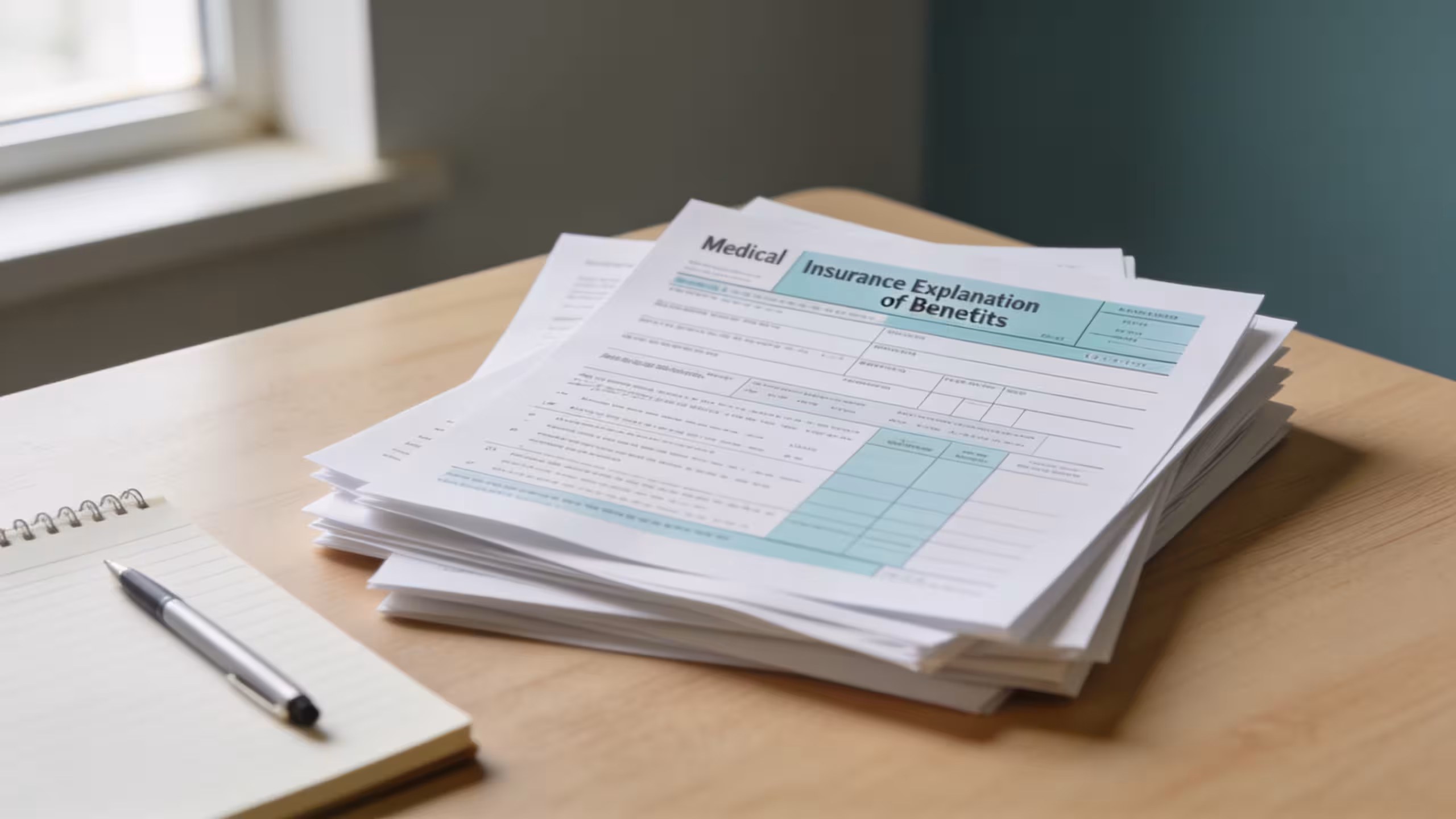Personal loan for medical bills: healthcare billing documents and a stethoscope on a clean desk