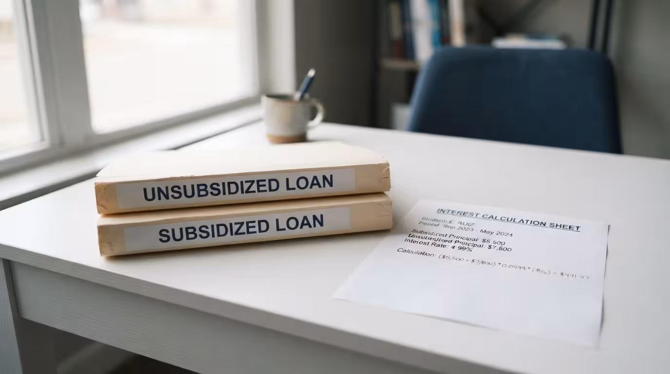 Student loan deferment pause documents and calendar on a clean desk, no people, editorial photography style.