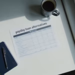 best payday loan alternatives comparison showing credit union PAL and personal loan options on a clean financial planning desk
