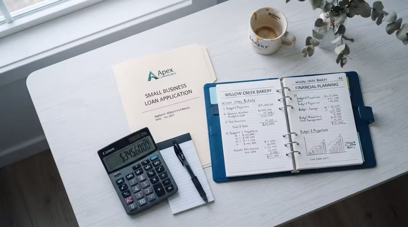 Best small business loans for bad credit: business loan documents and a planning folder on a clean office desk