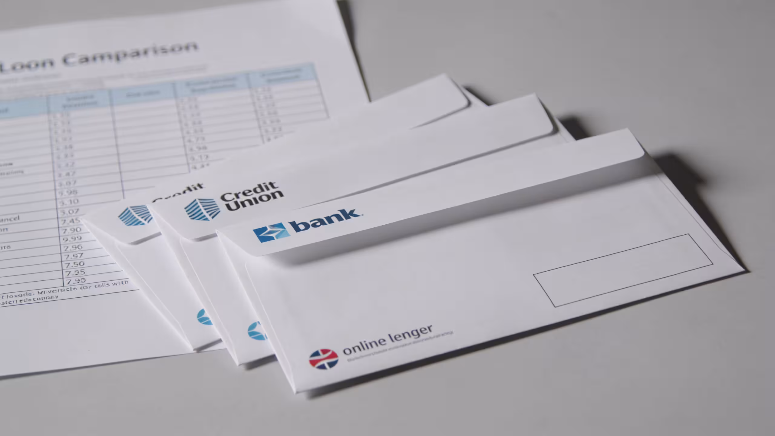 Side-by-side comparison of cheapest personal loan lenders with total cost and fee columns on a clean American office desk