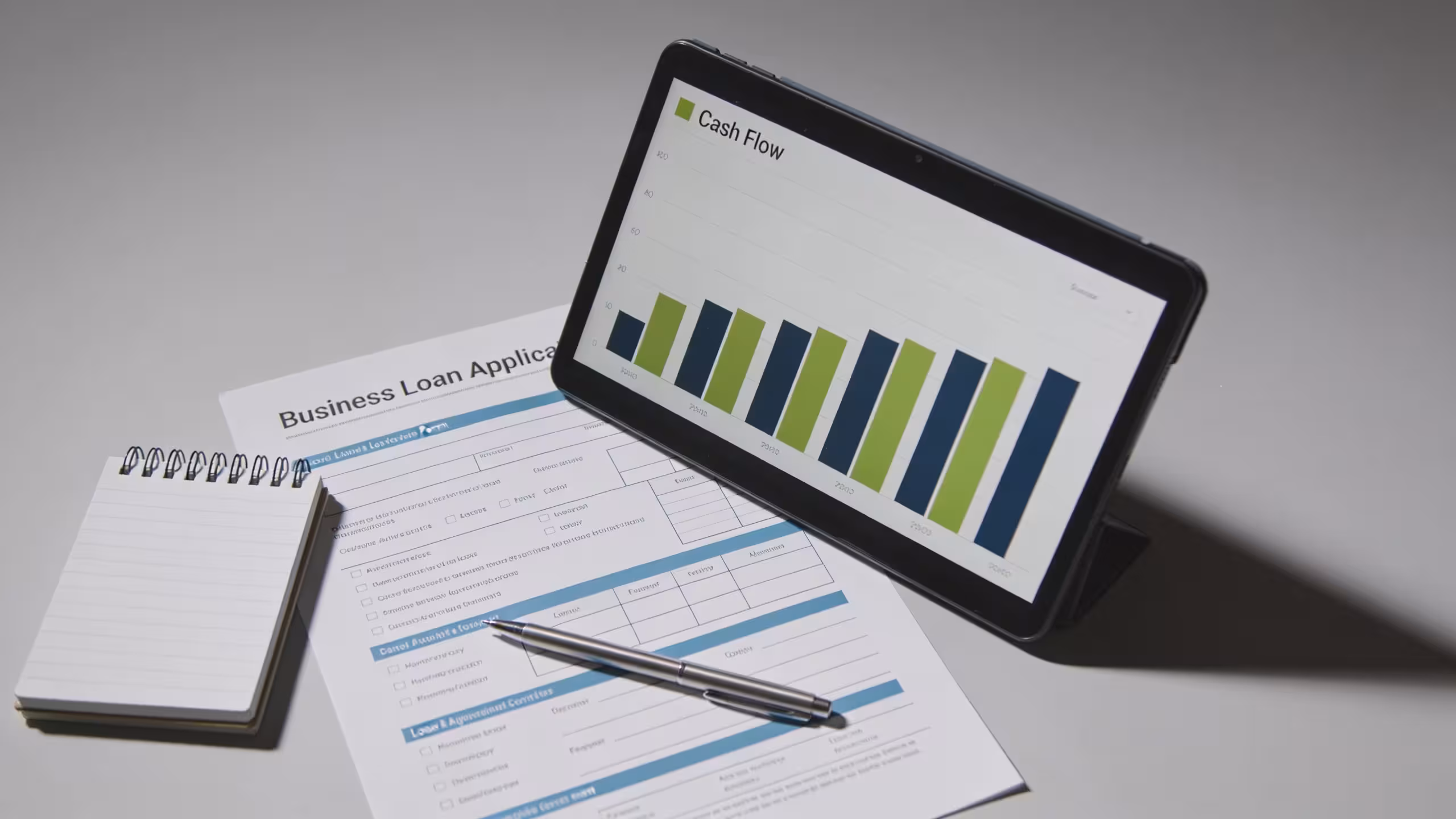 Fast approval small business loans: business documents and financial dashboard on office desk